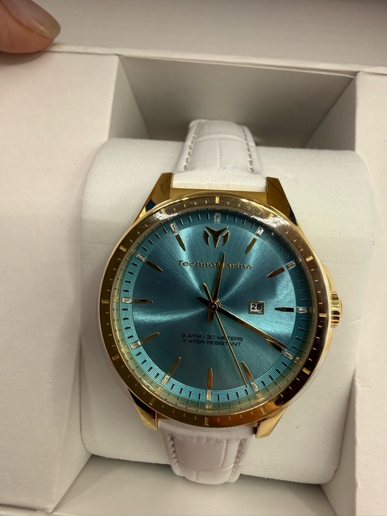 Technomarine Accessories - TechnoMarine Women’s Gold-Tone Watch with Turquoise Dial and White Strap 36mm